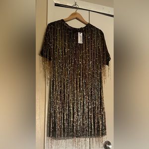 Tassel Beaded Mini Shift Dress